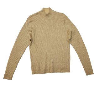 Talbots Women's Shimmery Gold Turtle Neck  Large Gold  Solid Cotton/Rayon